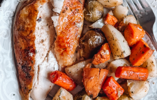 Sunday Supper: One-Pan Herb Crusted Roast Chicken and Vegetables.