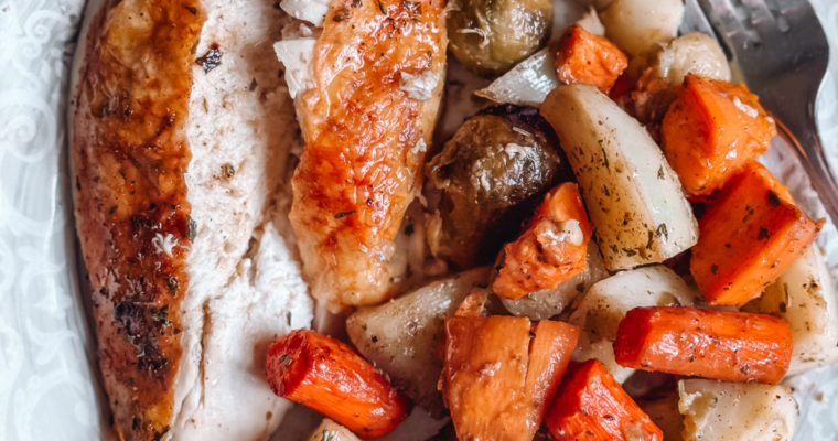 Sunday Supper: One-Pan Herb Crusted Roast Chicken and Vegetables.