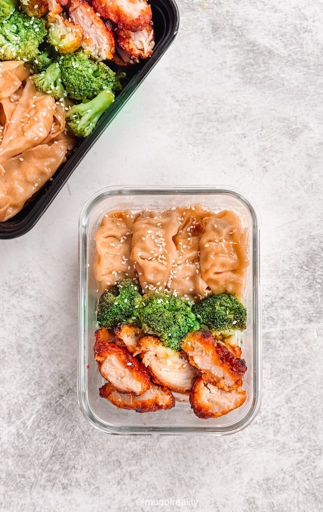 Lunch Box Series: Air-Fried BBQ Chicken, Steamed Broccoli, and Potstickers