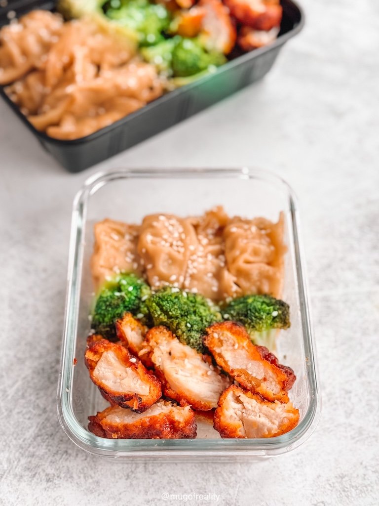 Lunch Box Series: Air-Fried BBQ Chicken, Steamed Broccoli, and Potstickers