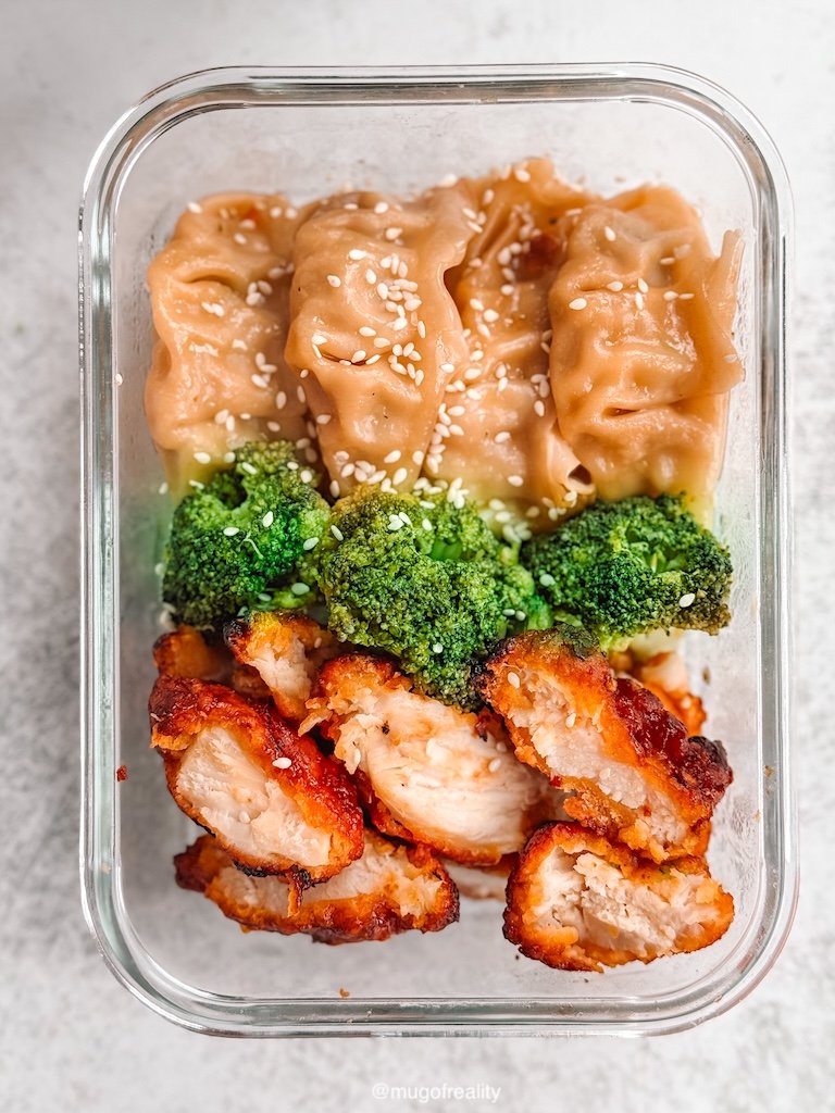 Lunch Box Series: Air-Fried BBQ Chicken, Steamed Broccoli, and Potstickers