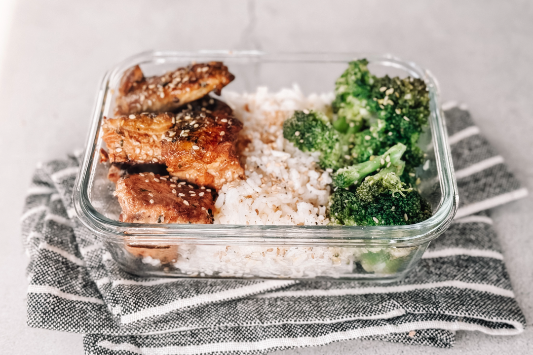Lunch Box Series: Marinated Pan Fried Salmon with Rice and Steamed Broccoli