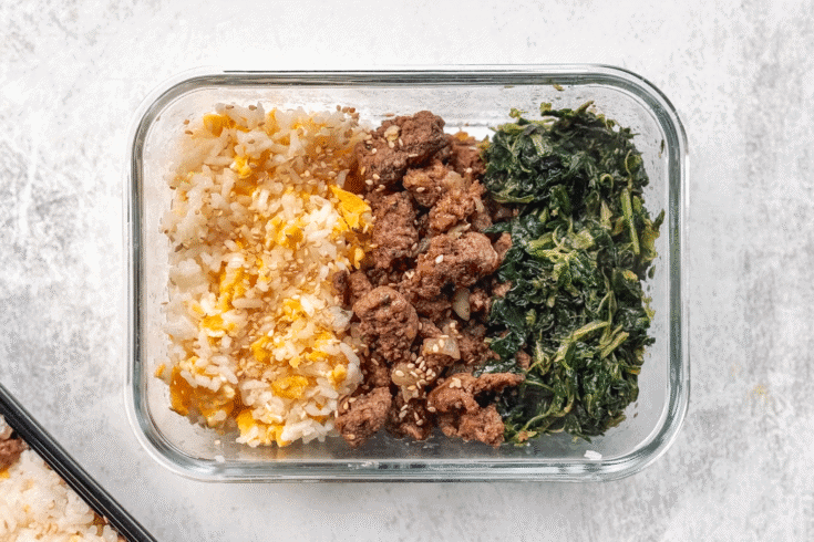 Lunch Box Series: Lamb with Egg Fried Rice & Spinach