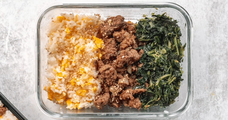 Lunch Box Series: Lamb with Egg Fried Rice & Spinach