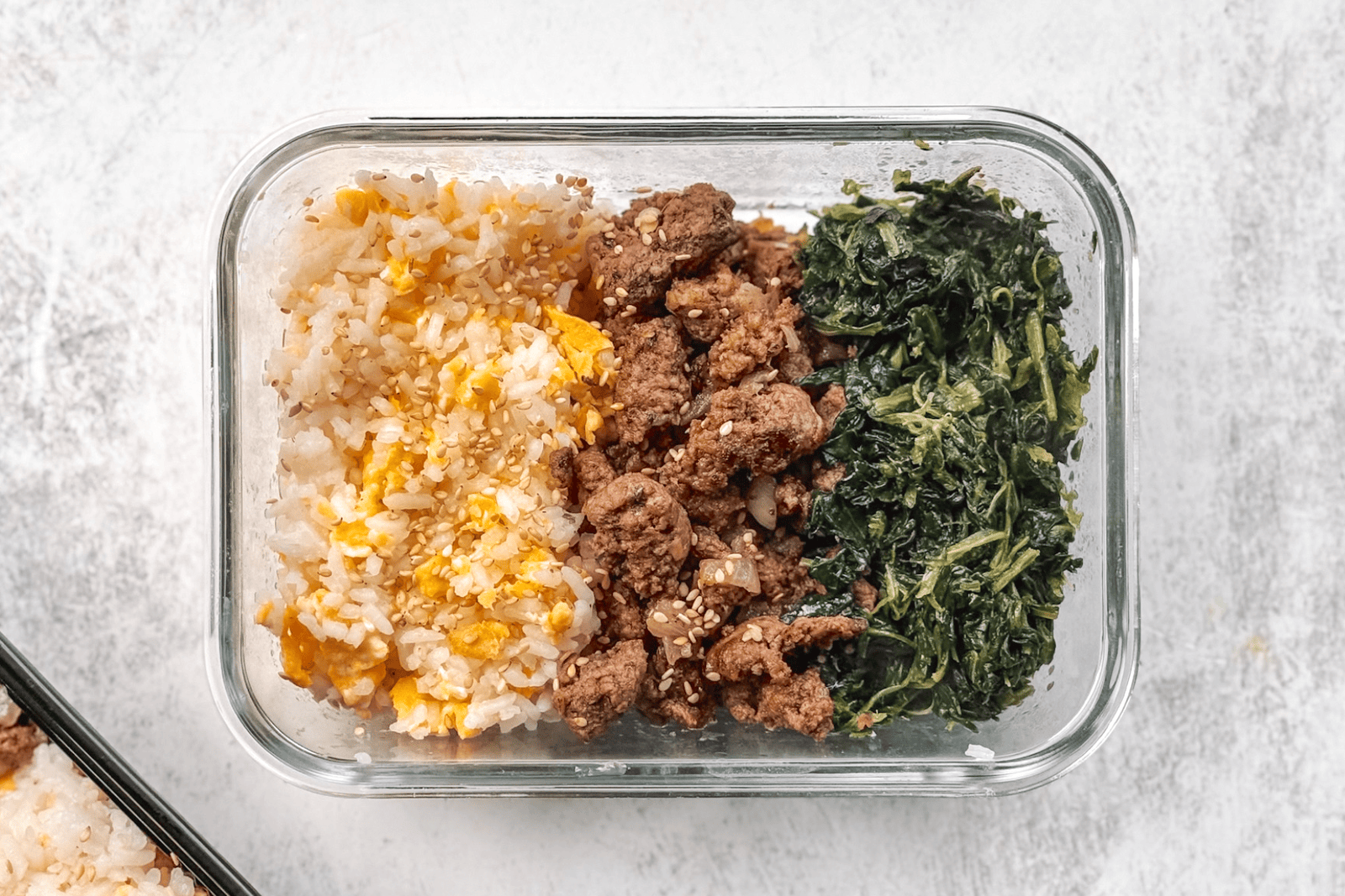 Lunch Box Series: Lamb with Egg Fried Rice & Spinach